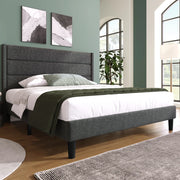 Letto imbottito 140x200 cm in lino grigio con testiera e rete a doghe