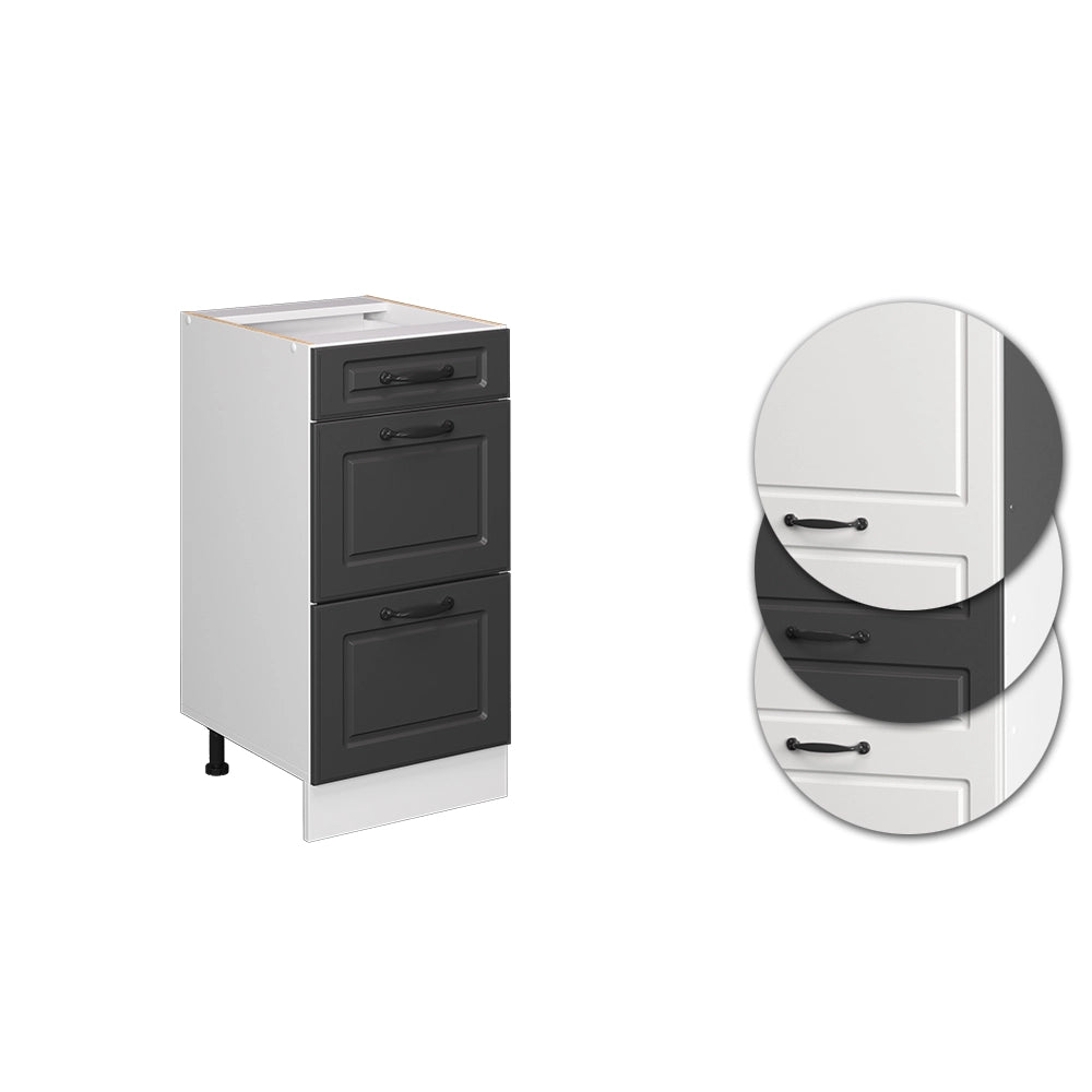 Mobiletto base per cucina R-Line Antracite rustico/Bianco 40 cm con cassetti, senza piano di lavoro Vicco