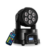 PROIETTORE RGB FARO LED TESTA ROTANTE MOBILE EFFETTI DISCO 7 LED DMX WASH PARTY