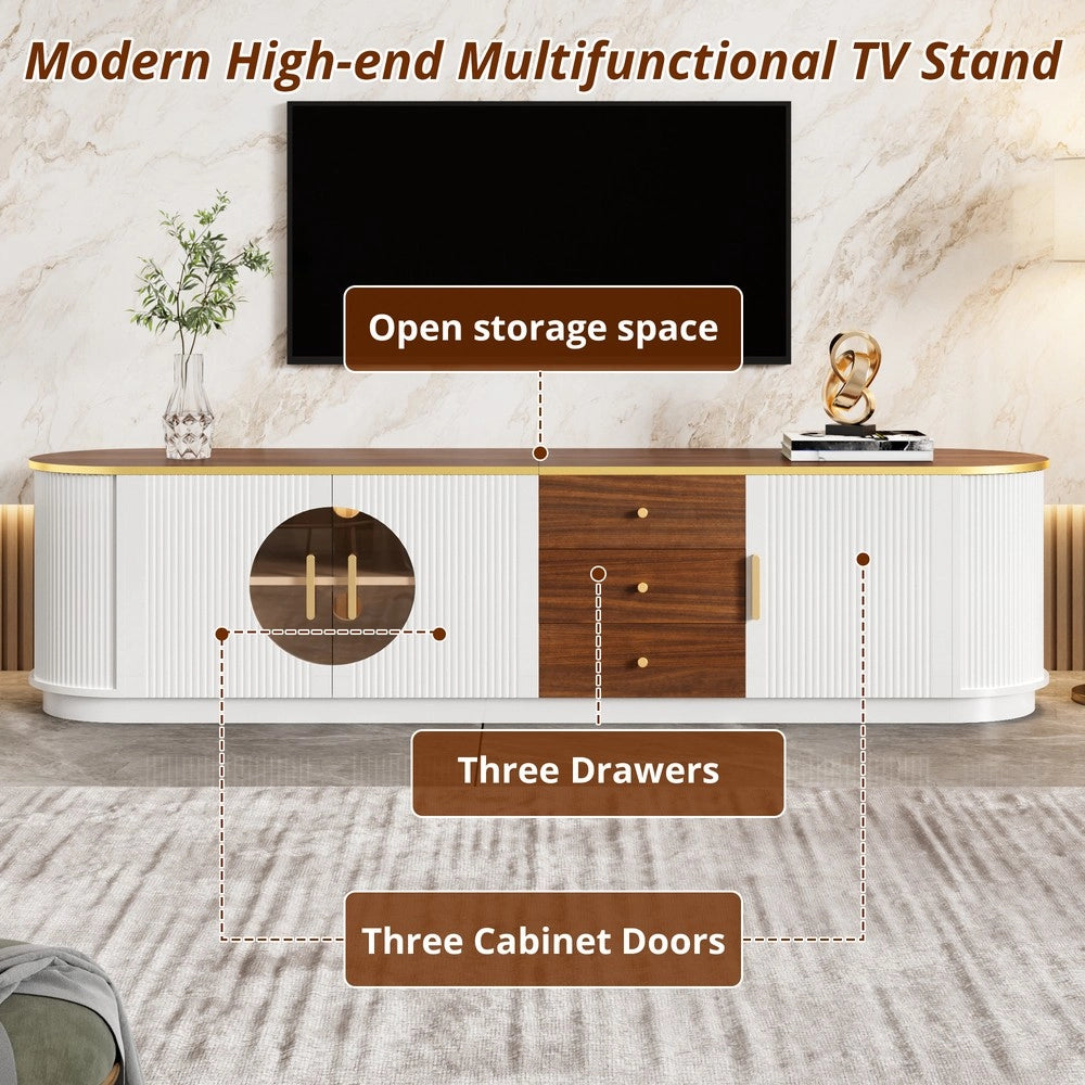 Mobile TV Lowboard ¨C MINIMAL ¨C Vetro Marrone, MDF, Maniglie in Alluminio, Design con Scanalature
