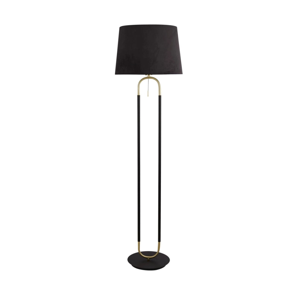 Lampada da terra Jazz - Nero opaco, ottone satinato e paralume nero