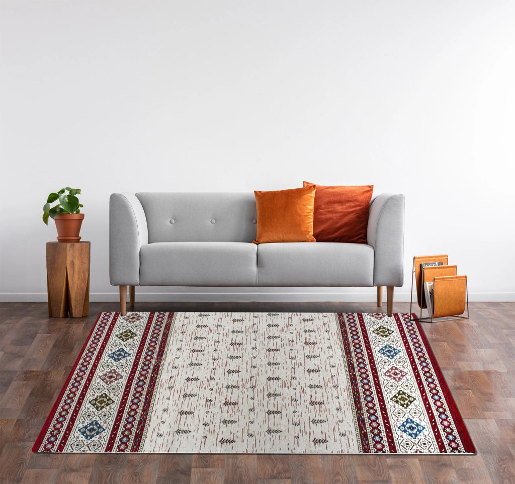 Tappeto Arredo Moderno Morbido in Ciniglia Ingresso Antiscivolo Prodotto Italiano  Soggiorno Camera Salotto Disegni Piazzati Cotone Varie Misure Grande Loom/Rosso - 65x300 cm