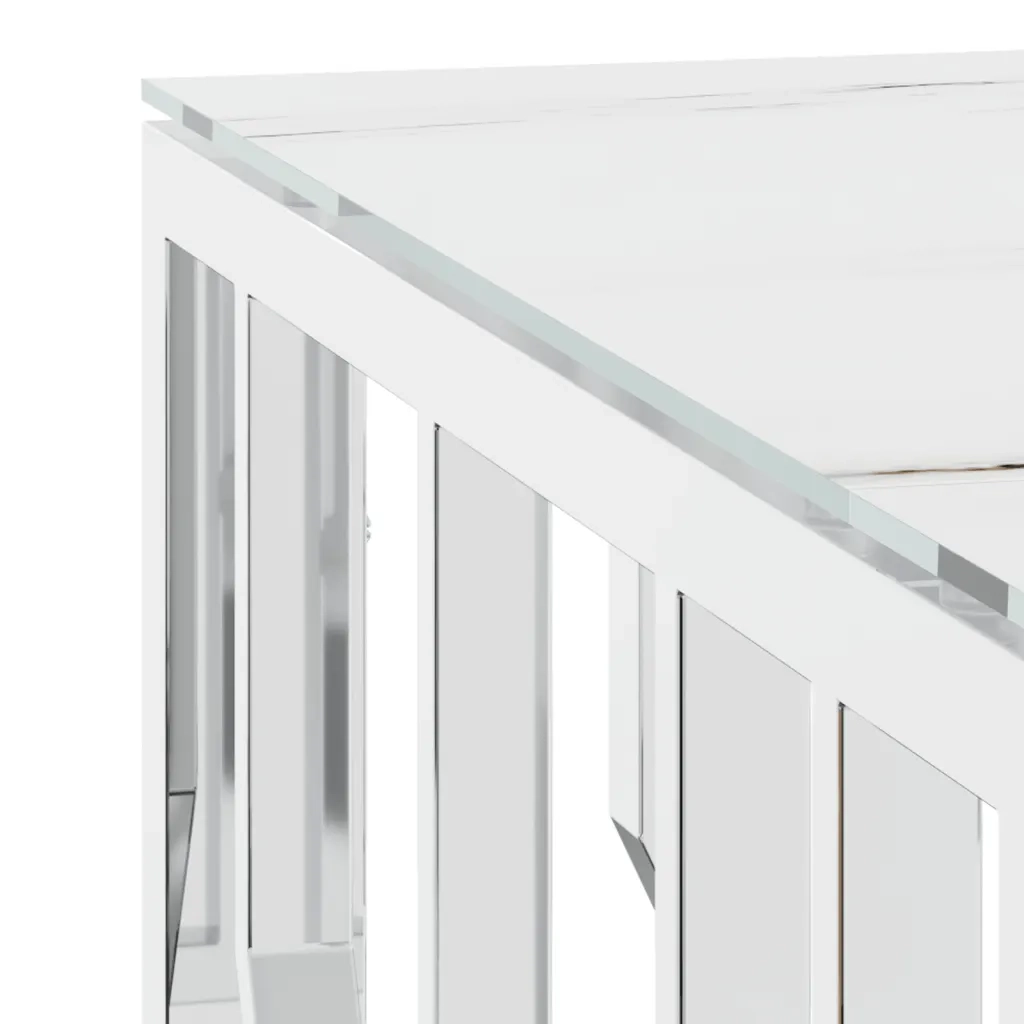 Tavolino da Salotto Argento 80x80x40 cm in Acciaio Inox e Vetro