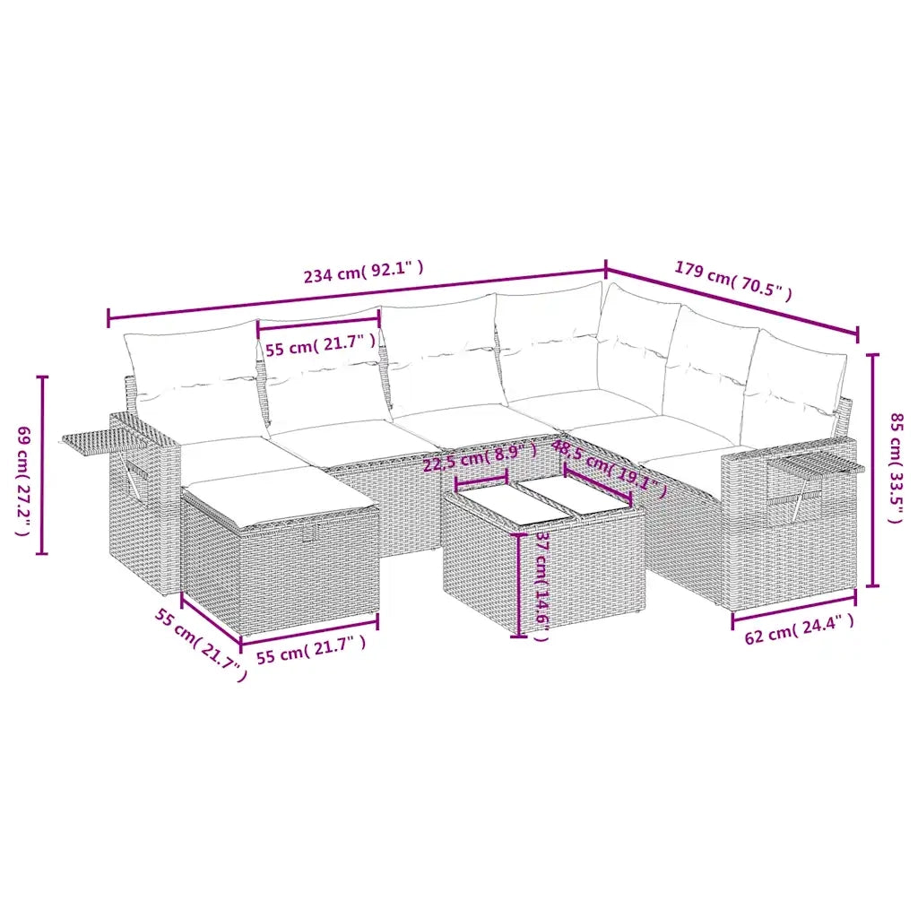 Set Divano da Giardino 8 pz con Cuscini Beige in Polyrattan 3263844