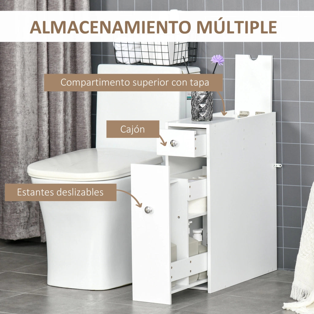 Mobiletto Bagno Stretto con 2 Cassetti e Ripiano ¨C Zephmum ¨C Bianco 17x48x58 cm