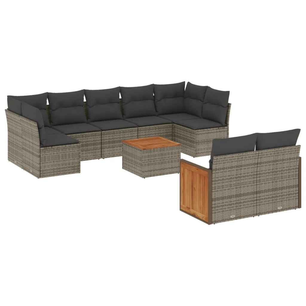 Set Divano da Giardino 10 pz con Cuscini Grigio in Polyrattan 3227978