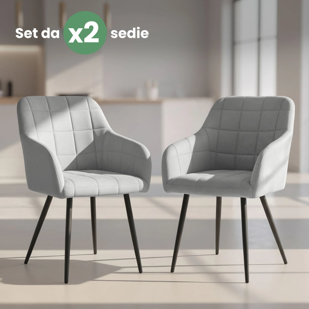 Set di 2 Sedie imbottite con cuciture quadrate LUXANO Grigio gambe nere