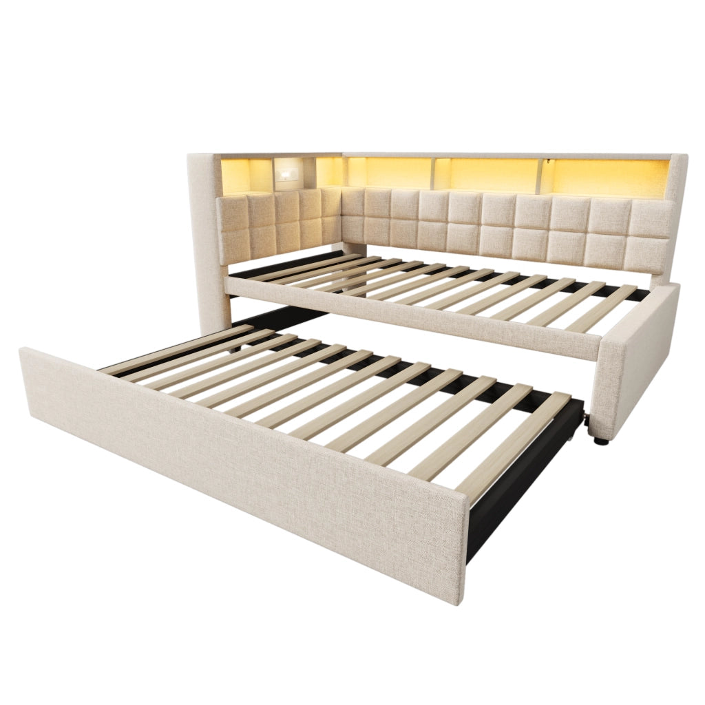 Letto Estraibile 90x200 cm; USB; Type-C; Bluetooth e LED Regolabile - Beige