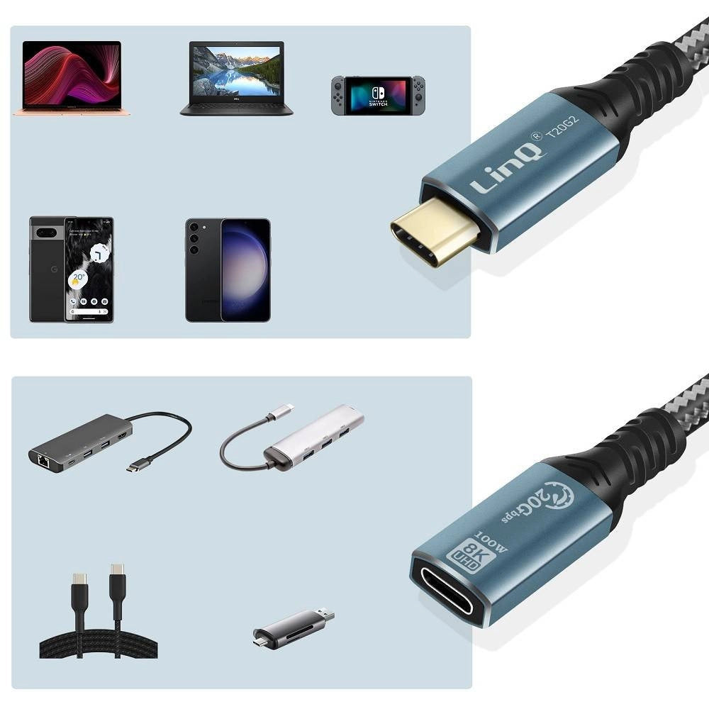 Trade Shop - Cavo Prolunga Type-c Maschio-femmina 2mt Ricarica 100w Risoluzione 8k 20gbps T20g2 -