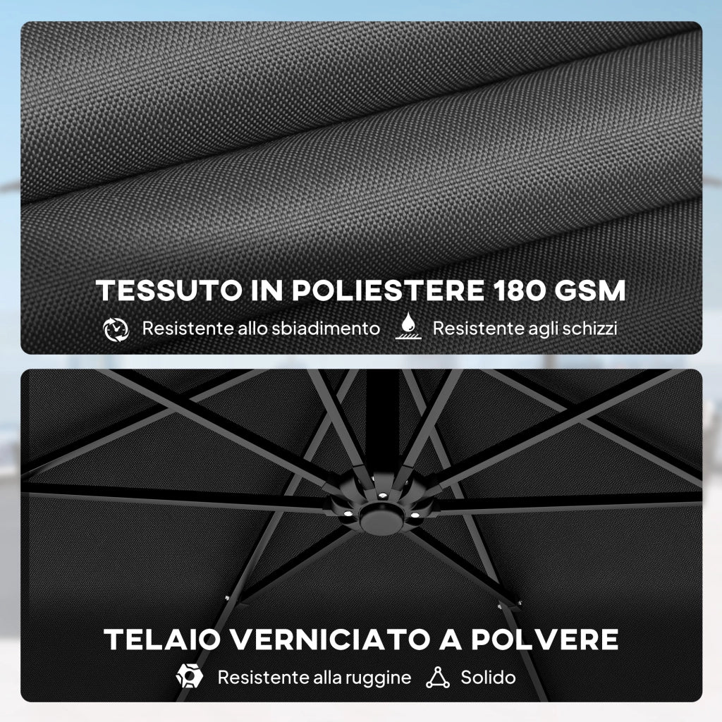 Ombrellone da Giardino 3x3 m ¨C zephmum ¨C Nero, Metallo, Poliestere