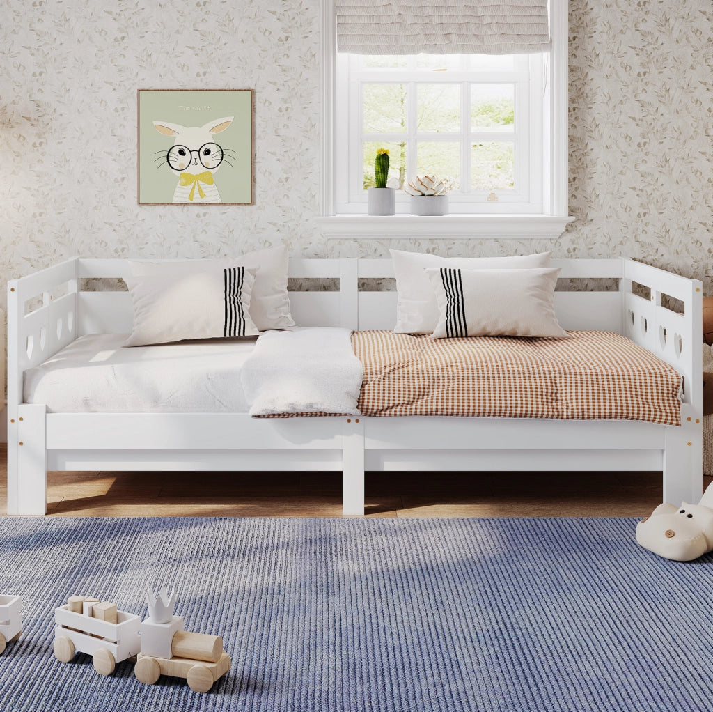 Letto daybed estensibile a forma di cuore 90x200 cm in legno massello bianco