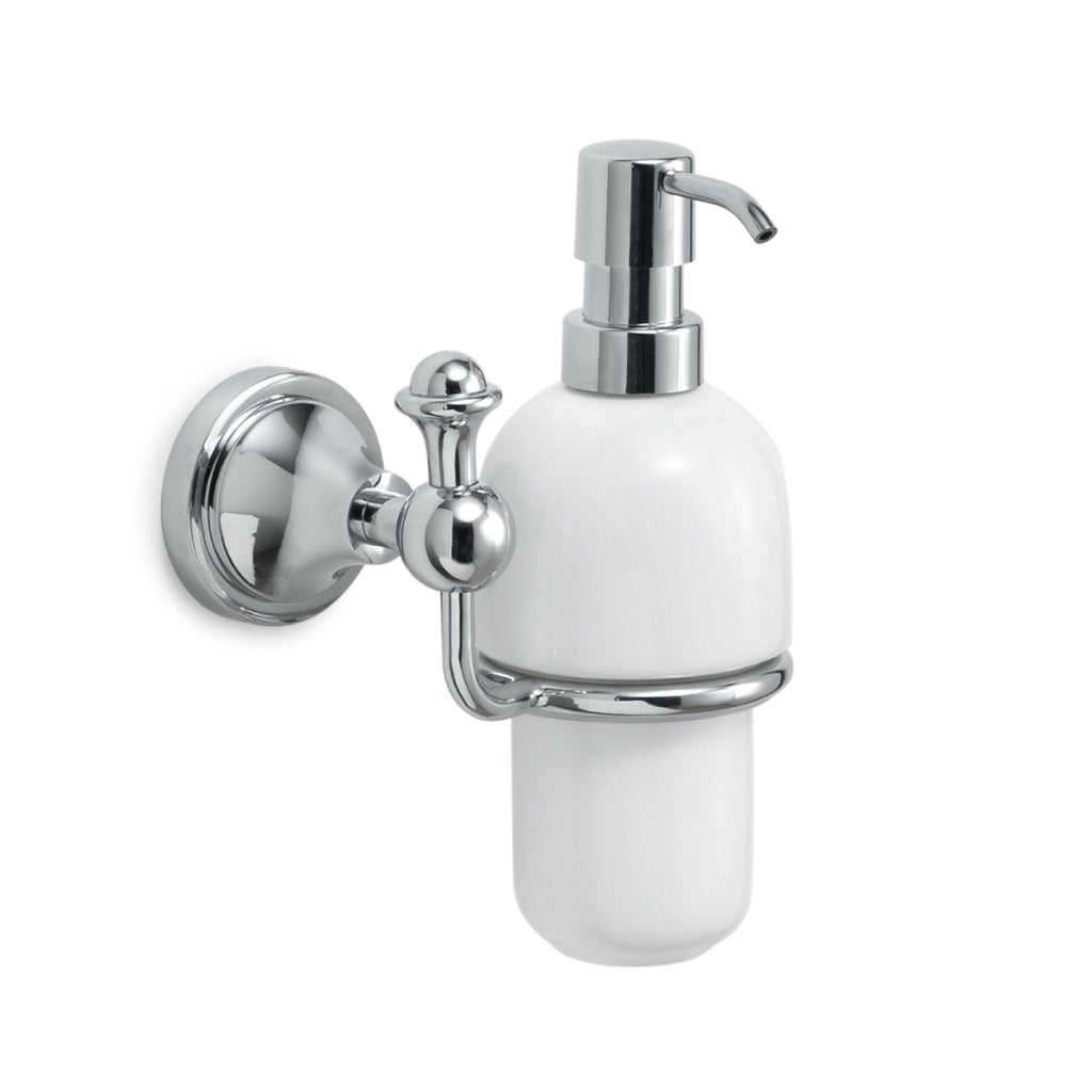 DOSA SAPONE DA PARETE IN ACCIAIO INOX E CERAMICA MODELLO NEVIS - DIM. CM (LXPXH): 13X11,8X18,9 - CROMATO  - GDY