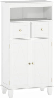 Armadietto da bagno da 108 cm, autoportante con 2 cassetti, ripiano regolabile e ripiano aperto, 56 x 30 cm, per lavanderia e ingresso (bianco)