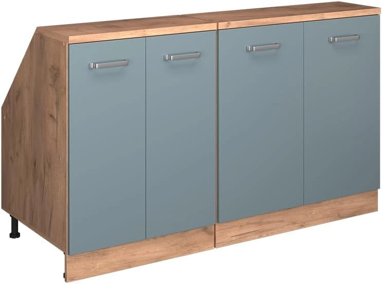 Mobile cucina sottotetto R-Line, Ondulazione bianca, 120 cm Set di 2, adatto per pareti inclinate e montaggio cucina variabile