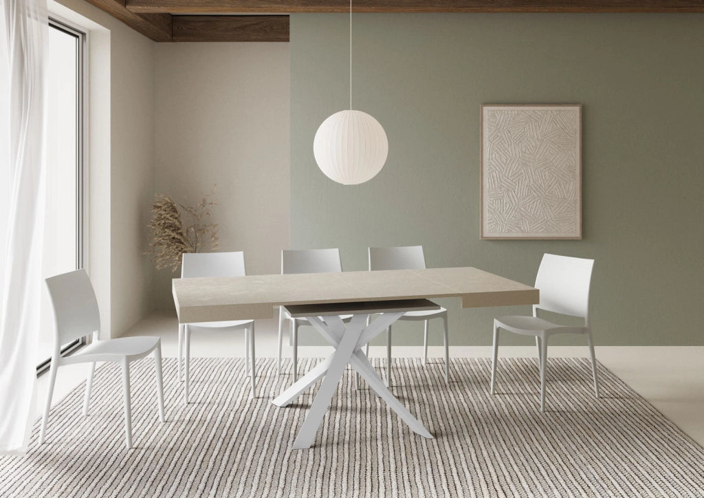 Tavolo Allungabile 90-194x90x76 cm Clerk Cashmere Gambe Bianche