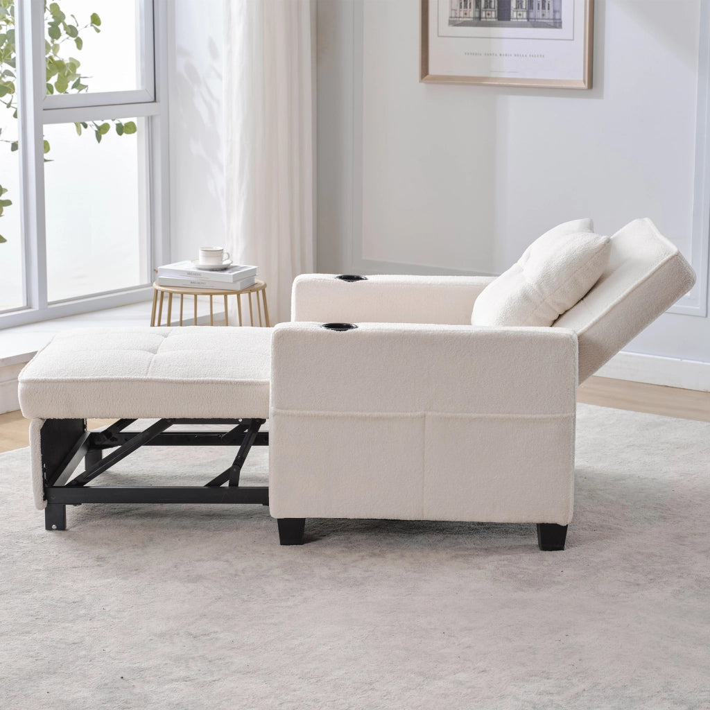 Poltrona letto singola estraibile - con schienale regolabile; USB e portabicchieri - legno e metallo - bianco