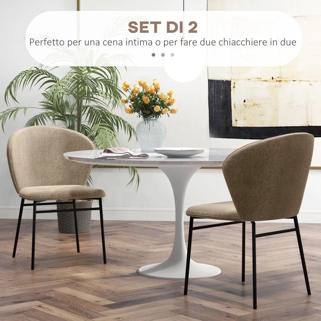 Set 2 Sedie da Pranzo Imbottite in Tessuto ¨C Zephmum ¨C Marrone Chiaro