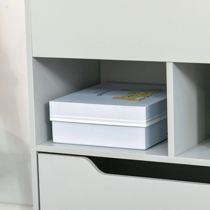 Libreria per bambini con cassetto, 3 scomparti e 2 vani aperti, grigia, 60 x 29,9 x 90 cm