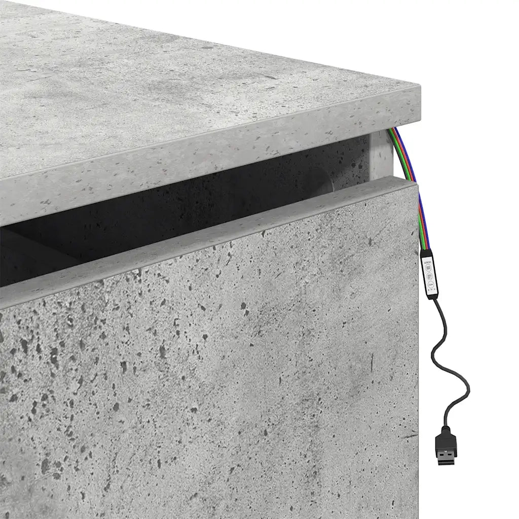 Comodino | Armadio da Notte | Mobiletto da notte a Parete con Luci LED Grigio Cemento