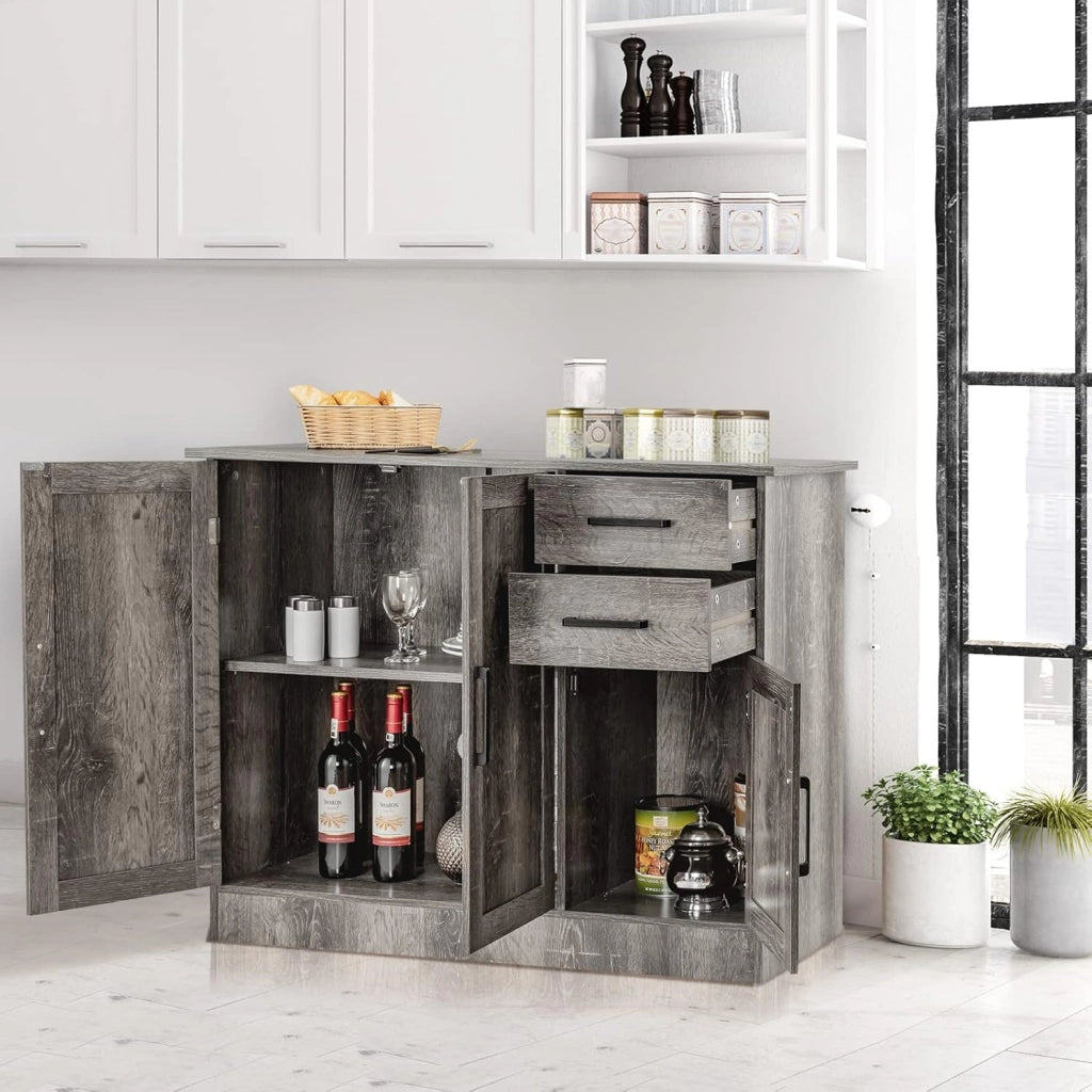 Cassettiera con 2 cassetti, organizer per stoviglie con 2 porte, console antica per soggiorno, armadio di ingresso con ripiano regolabile