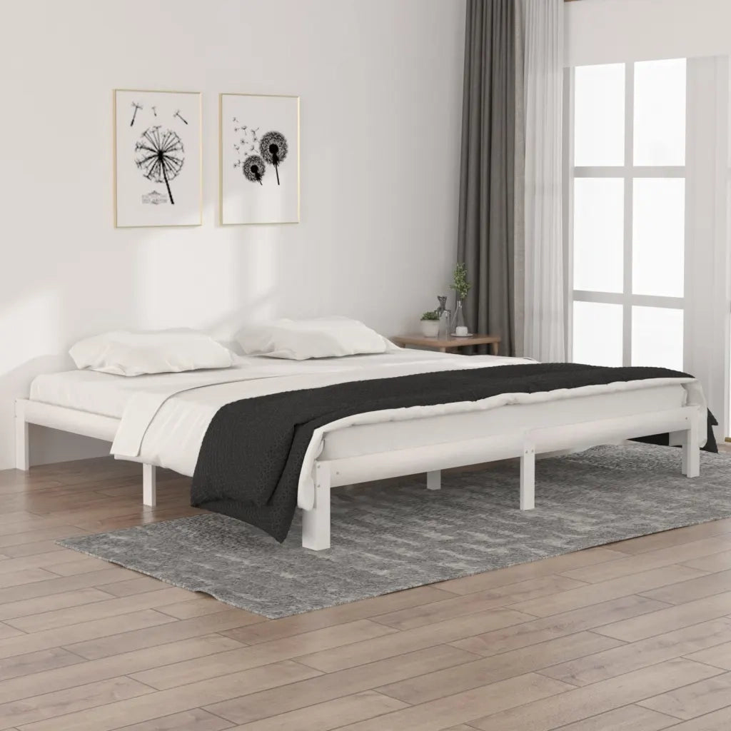 Giroletto-Struttura Letto Bianco in Legno Massello di Pino 200x200 cm 190407