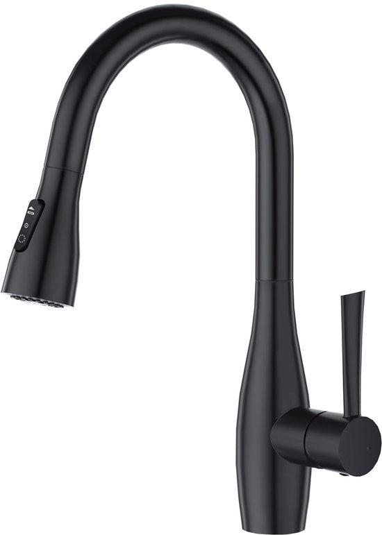 Creatore di acqua per cucina con 3 funzioni, rubinetto per doccia e cucina con estensione per doccia, rubinetto per cucina rotativo 360°, rubinetto per cucina in acciaio inossidabile, colore nero lucido.