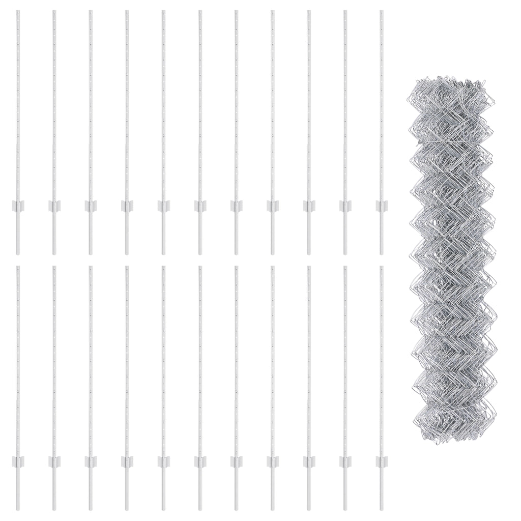 Recinzione a Catena con 44 Pali U Argento 1.2m x 25m Acciaio