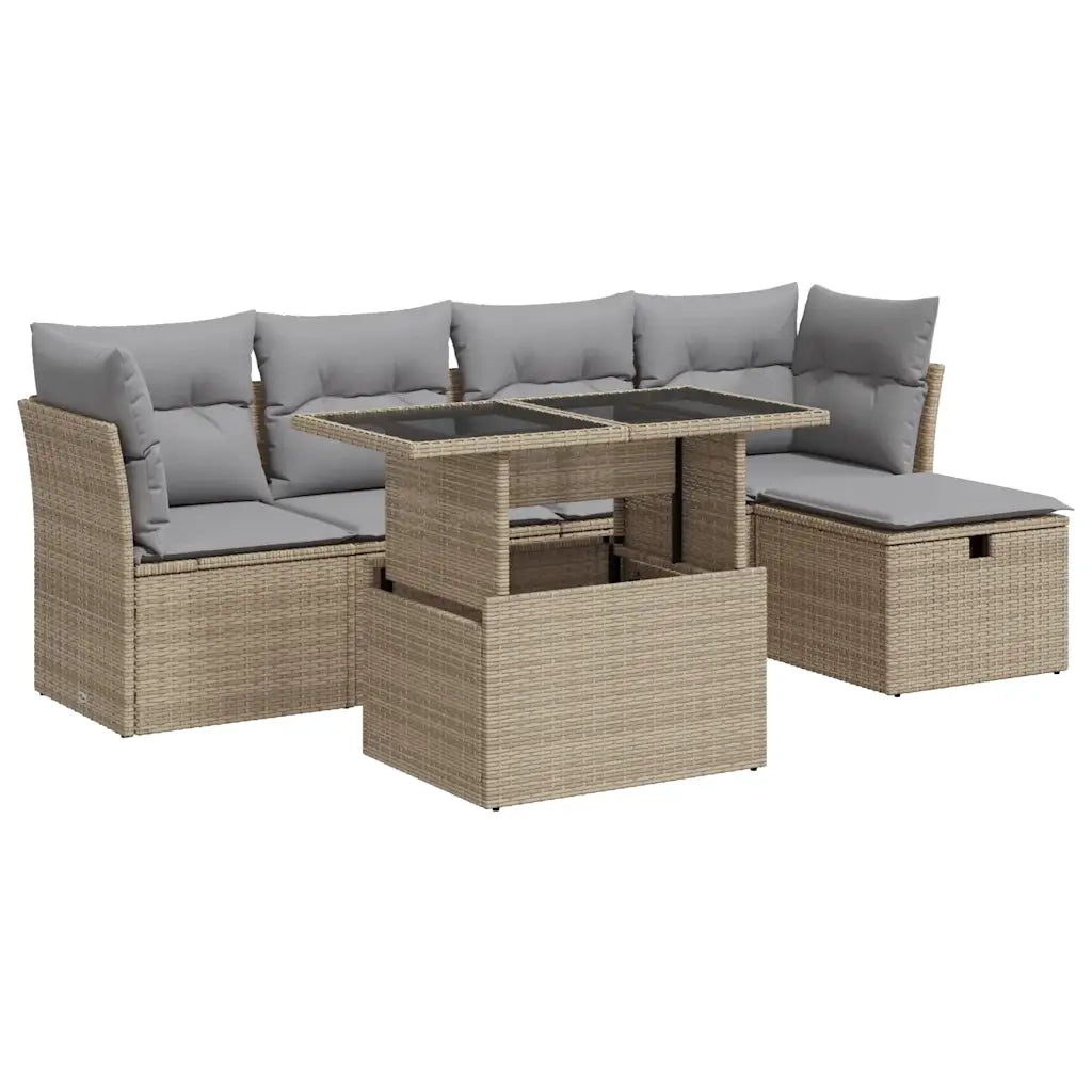 Set Divano da Giardino 6 pz con Cuscini Beige in Polyrattan 3327769