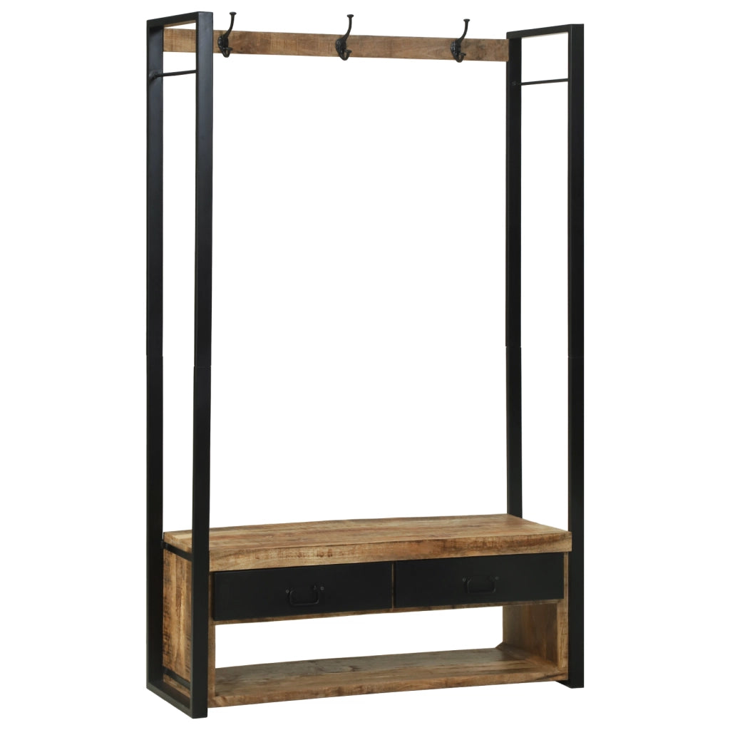 Ripiano per abbigliamento con ganci e scaffali 110x40x179 cm Legno massello grezzo di mango