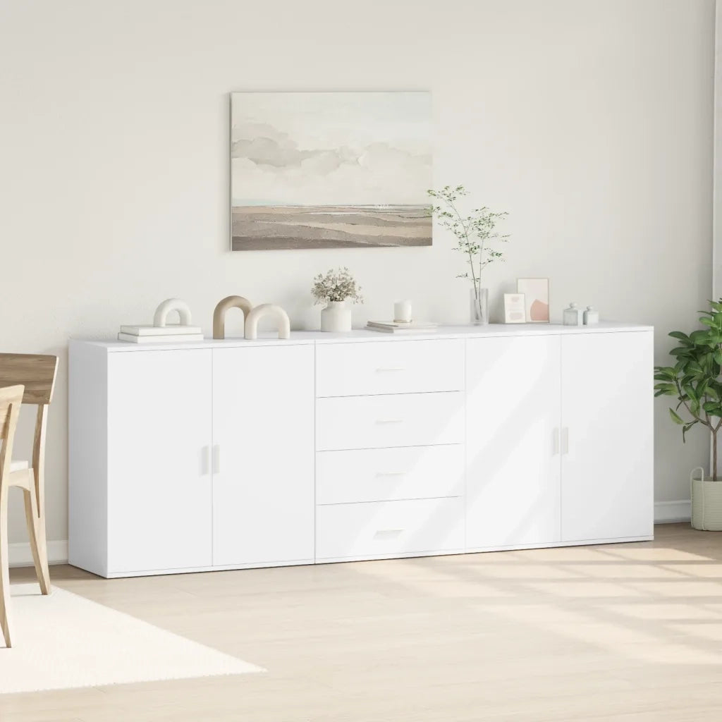 Credenze 3 pz | Madia | Buffet da pranzo | Armadio da pranzo Bianco in Legno Multistrato