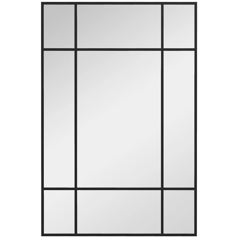 SPECCHIO DA PARETE STILE FINESTRA CON MONTAGGIO VERTICALE E ORIZZONTALE, 90X60 CM, NERO