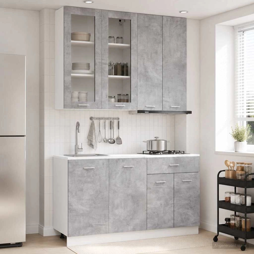 Unità Cucina LYON 4 pz Grigio Cemento Legno ingegnerizzato 3438366