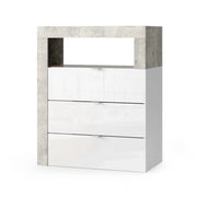 Comò per il bagno BURA – 3 cassetti – L64 cm – Bianco lucido laccato e grigio effetto cemento