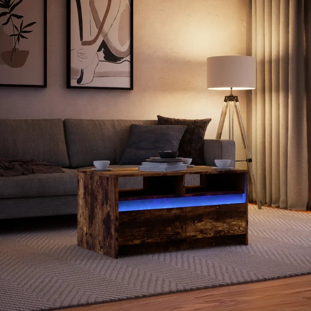 Tavolino da salotto | Tavolino da caff¨¨ | Tavolino da Soggiorno con Luci LED Rovere Fumo in Truciolato