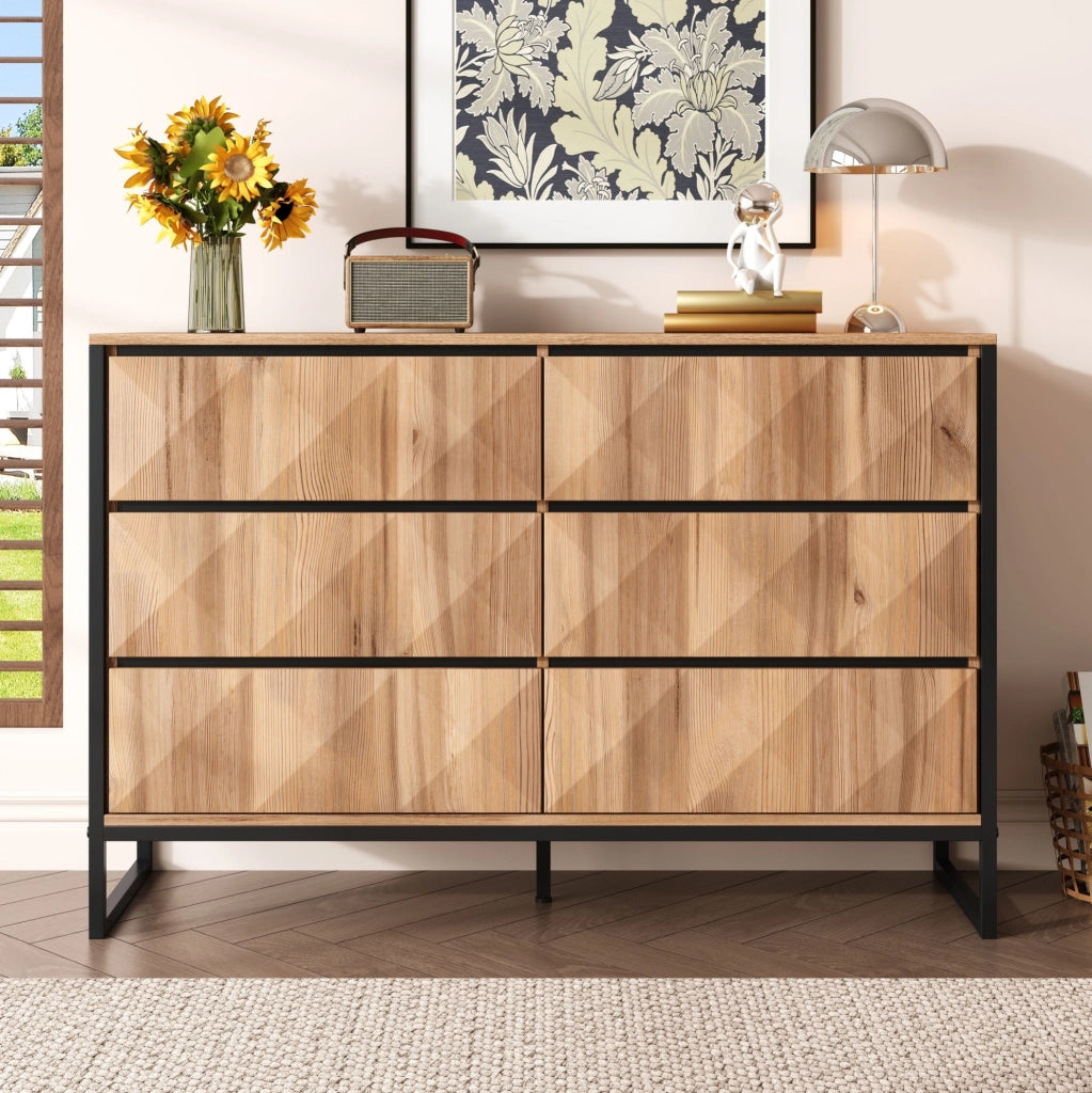 Credenza con 6 cassetti; 120 x 40 x 80 cm; pannello truciolare; nero e naturale
