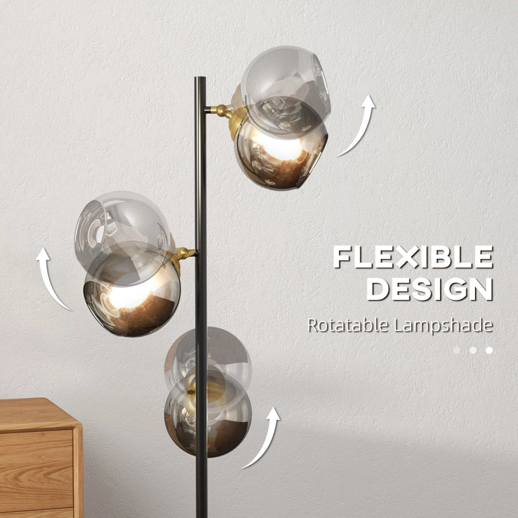 Lampada da Terra con 3 Paralumi Ø36x162 cm in Metallo Nero e Grigio
