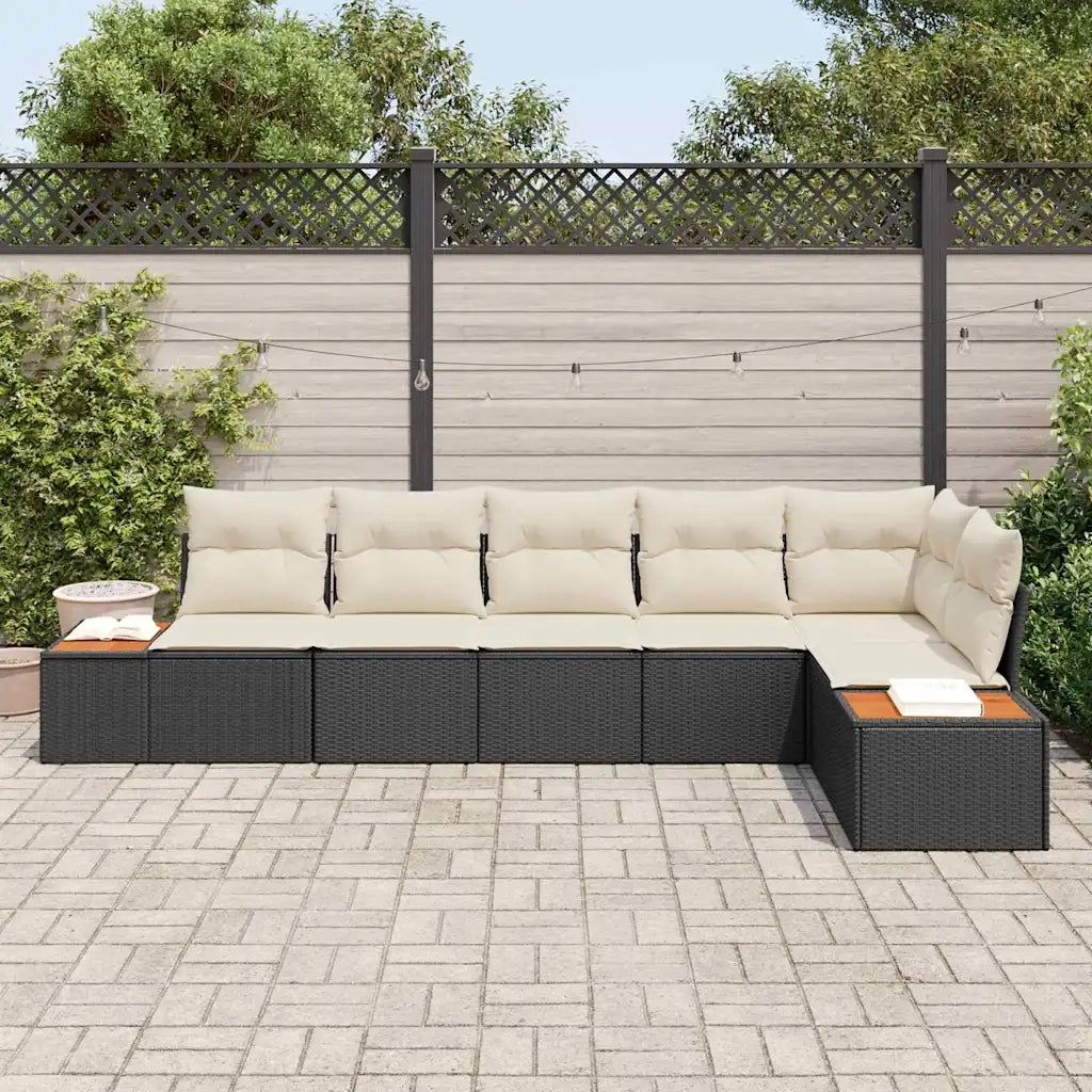 Set Divano da Giardino con cuscino 6 pcs Nero Poly Rattan 3348093