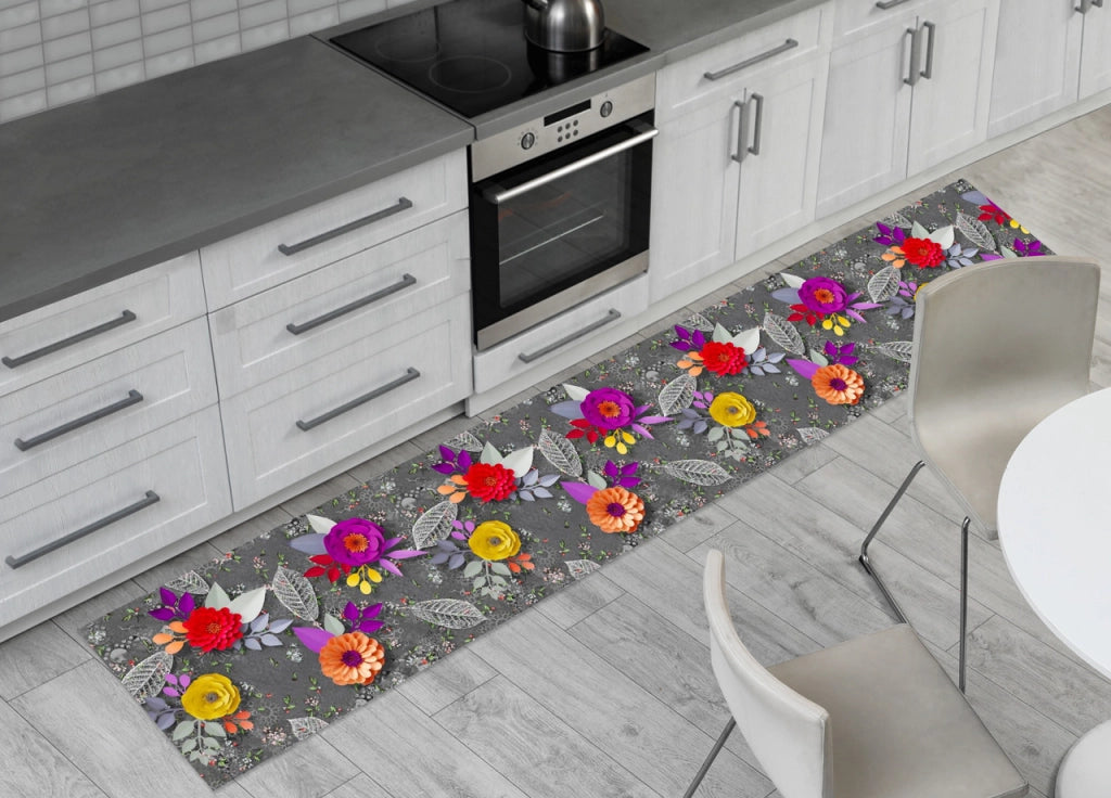 Tappeto Passatoia Cucina Antiscivolo Sottolavello Digitale Disegni Floreali - 50x400 - Fiori 3D