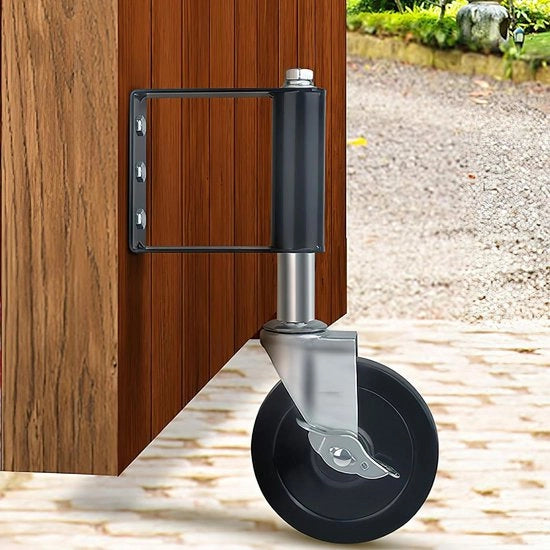 Ruote per porte in legno, cancelli e cancelli per giardino con carreggiata 100 mm, con ammortizzazione e ruote piantabili, set da 4 in nero
