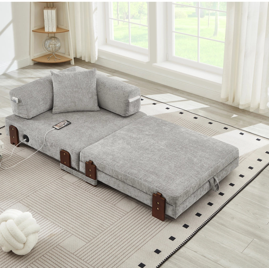 Divano letto 2 in 1 170,5x84x48 cm grigio chiaro con USB, Type-C e vani