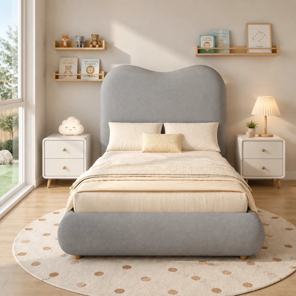 Letto imbottito per bambini 90x200 cm con contenitore e rete a doghe