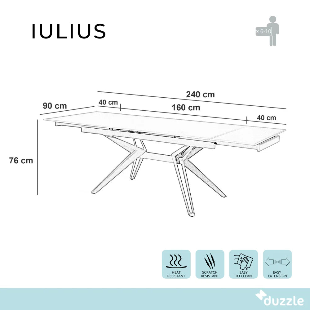 Tavolo da pranzo allungabile in ceramica effetto marmo nero Iulius 160-240x90 cm fino a 10 posti | Duzzle