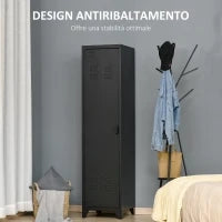 Armadietto Metallico Stile Industriale a un'Anta per Ingresso e Camera, 43x50x180cm, Nero