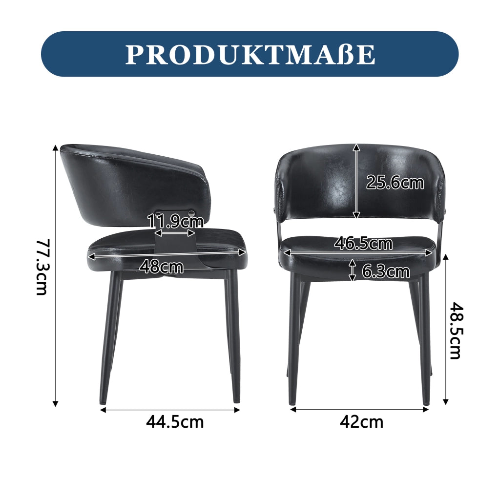 Sedie da pranzo in PU nero, design moderno con schienale sagomato e gambe in metallo