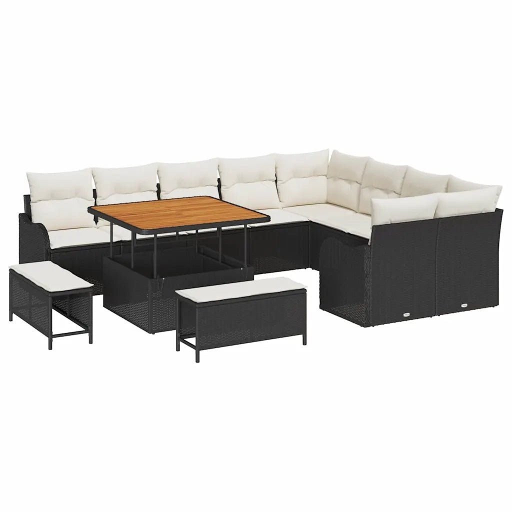 Set Divano da Giardino con cuscino 12 pcs Nero e Crema