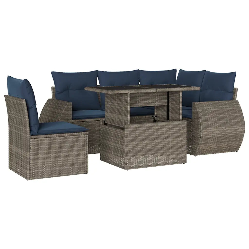 Set Divani da Giardino 6 pz con Cuscini Grigio in Polyrattan 3268541
