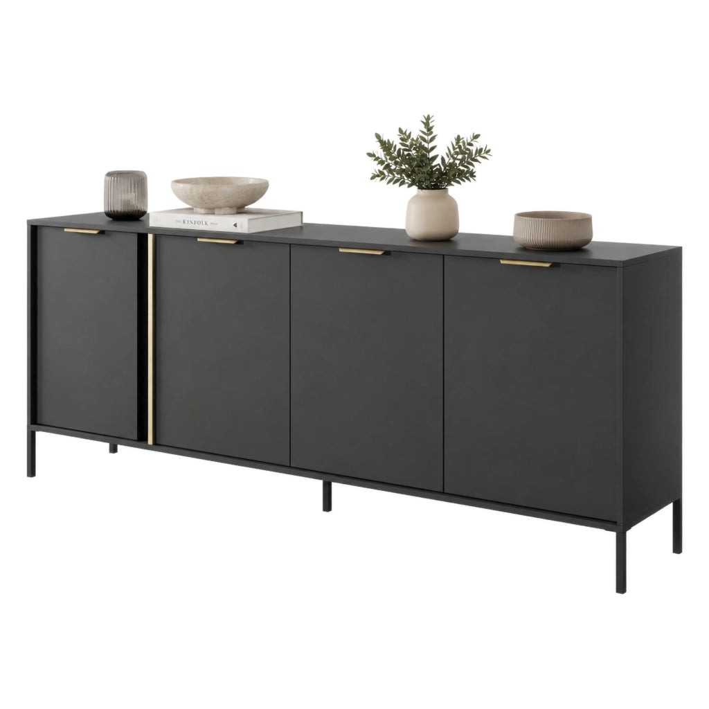 Madia Hamebati, Credenza 4 Ripiani, 203x40x81h cm Nero Antracite