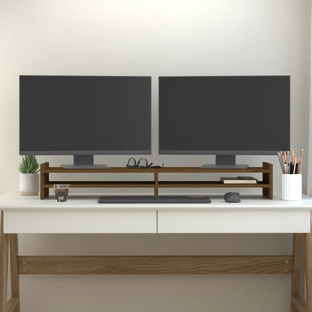 Supporto per Monitor ambra 100x27x15 cm Legno Massello di Pino 814027