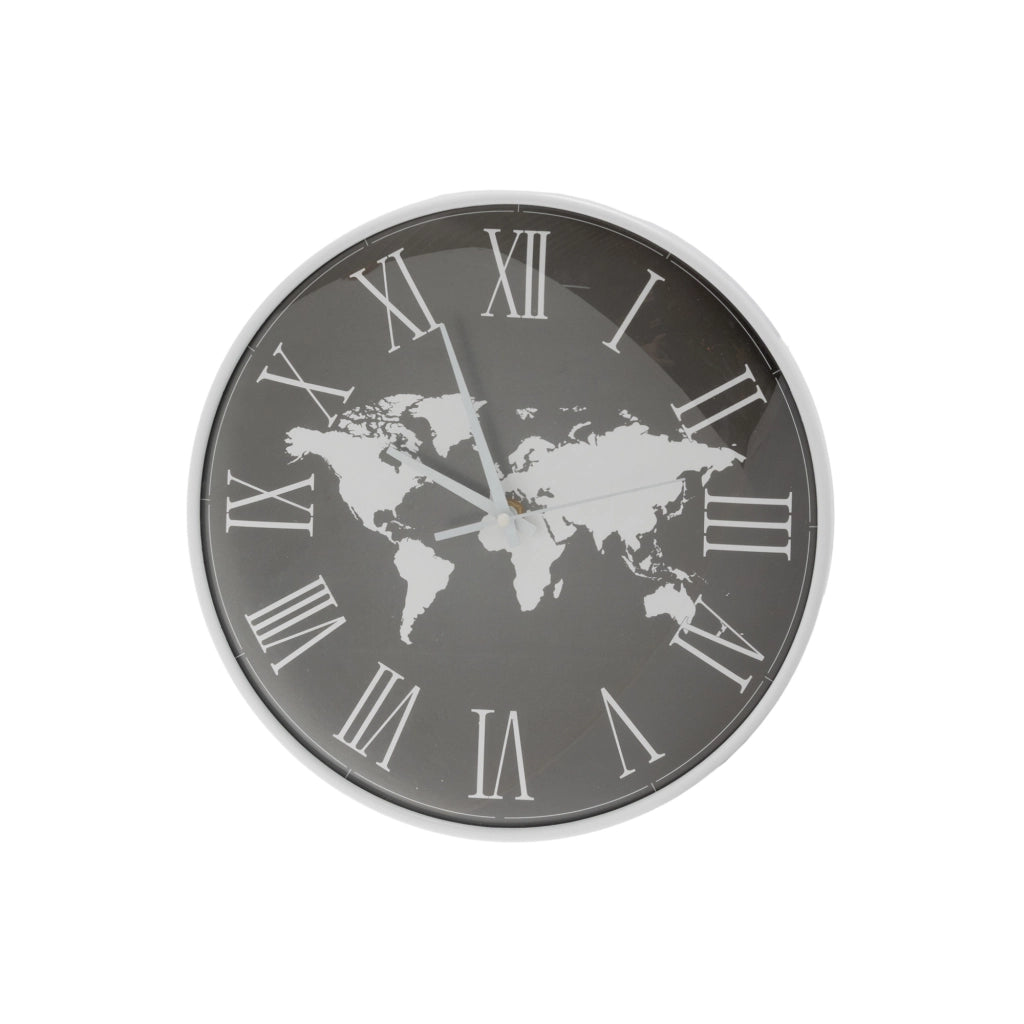 Orologio da Parete Mappamondo 30x30 cm Design Moderno con Numeri Romani Nero e Bianco Decorativo per Soggiorno Ufficio Camera e Studio