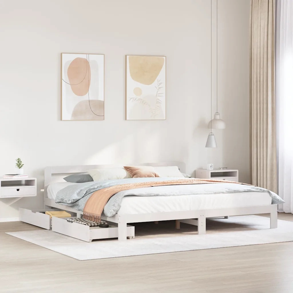 Letto matrimoniale | Letto per adulti | Giroletto senza Materasso Bianco 180x200 cm Legno Massello Pino